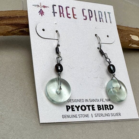 NWT Peyote Bird Free Spirit Sterling Silver Genuine Disk Stone Dangle Earrings - Picture 3 of 9